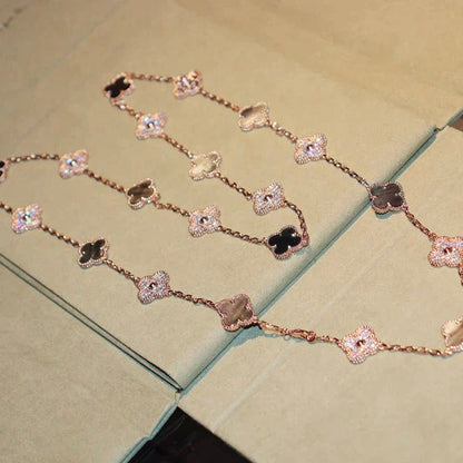 [Dawnora Jewelry]CLOVER 20 MOTIFS DARK MOP DIAMOND  NECKLACE