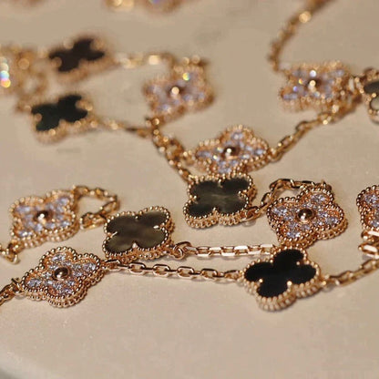 [Dawnora Jewelry]CLOVER 20 MOTIFS DARK MOP DIAMOND  NECKLACE