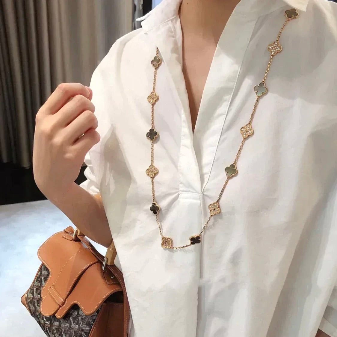 [Dawnora Jewelry]CLOVER 20 MOTIFS DARK MOP DIAMOND  NECKLACE
