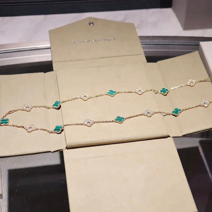 [Dawnora Jewelry]CLOVER 20 MOTIFS MALACHITE DIAMOND NECKLACE