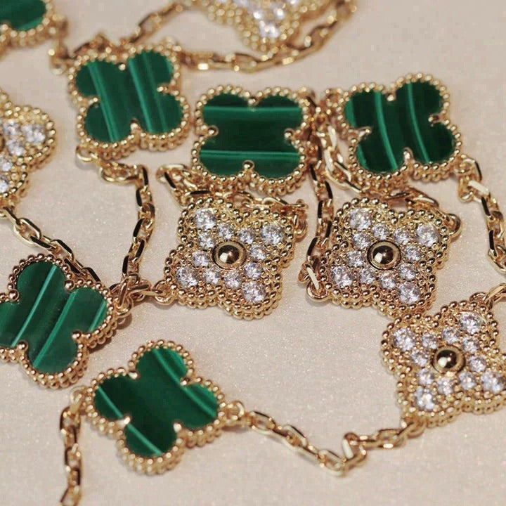 [Dawnora Jewelry]CLOVER 20 MOTIFS MALACHITE DIAMOND NECKLACE