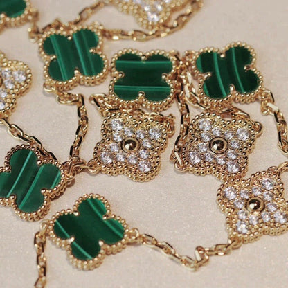 [Dawnora Jewelry]CLOVER 20 MOTIFS MALACHITE DIAMOND NECKLACE
