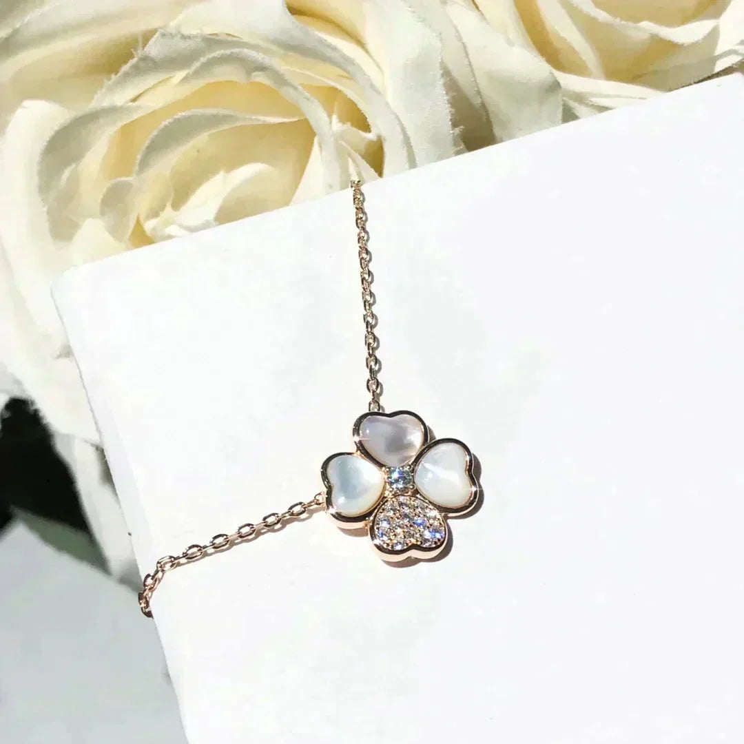 [Dawnora Jewelry]CLOVER MOP DIAMOND ROSE GOLD NECKLACE