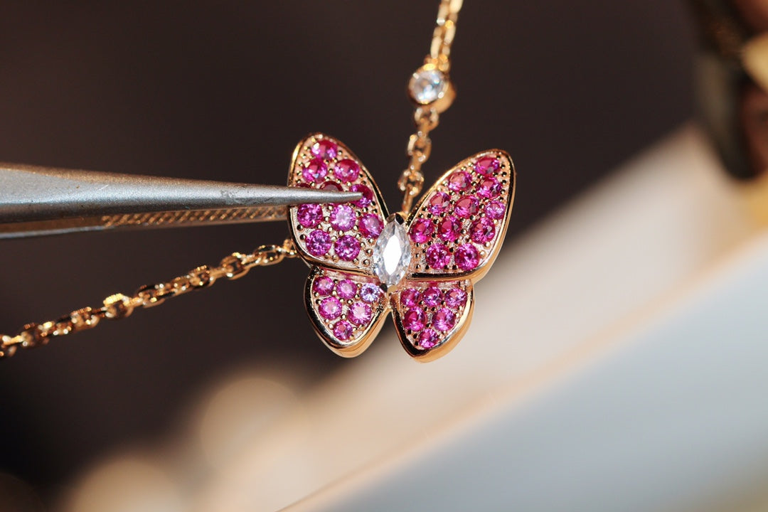[Dawnora Jewelry]BUTTERFLY RED DIAMOND ROSE GOLD NECKLACE