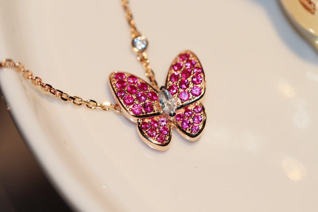 [Dawnora Jewelry]BUTTERFLY RED DIAMOND ROSE GOLD NECKLACE