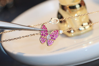 [Dawnora Jewelry]BUTTERFLY RED DIAMOND ROSE GOLD NECKLACE