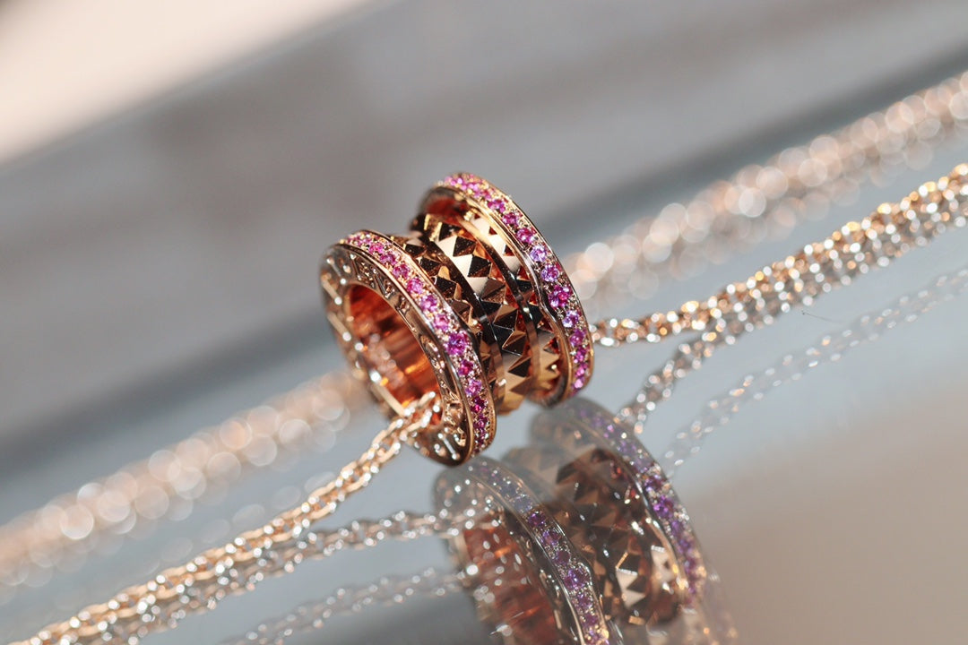 [Dawnora Jewelry]ZERO 1 ROCK PINK GOLD PINK DIAMOND NECKLACE
