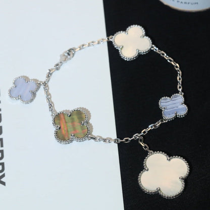 [Dawnora Jewelry]CLOVER BRACELET 5 MOTIFS MOP CHALCEDONY SILVER