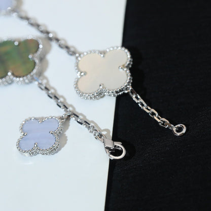 [Dawnora Jewelry]CLOVER BRACELET 5 MOTIFS MOP CHALCEDONY SILVER
