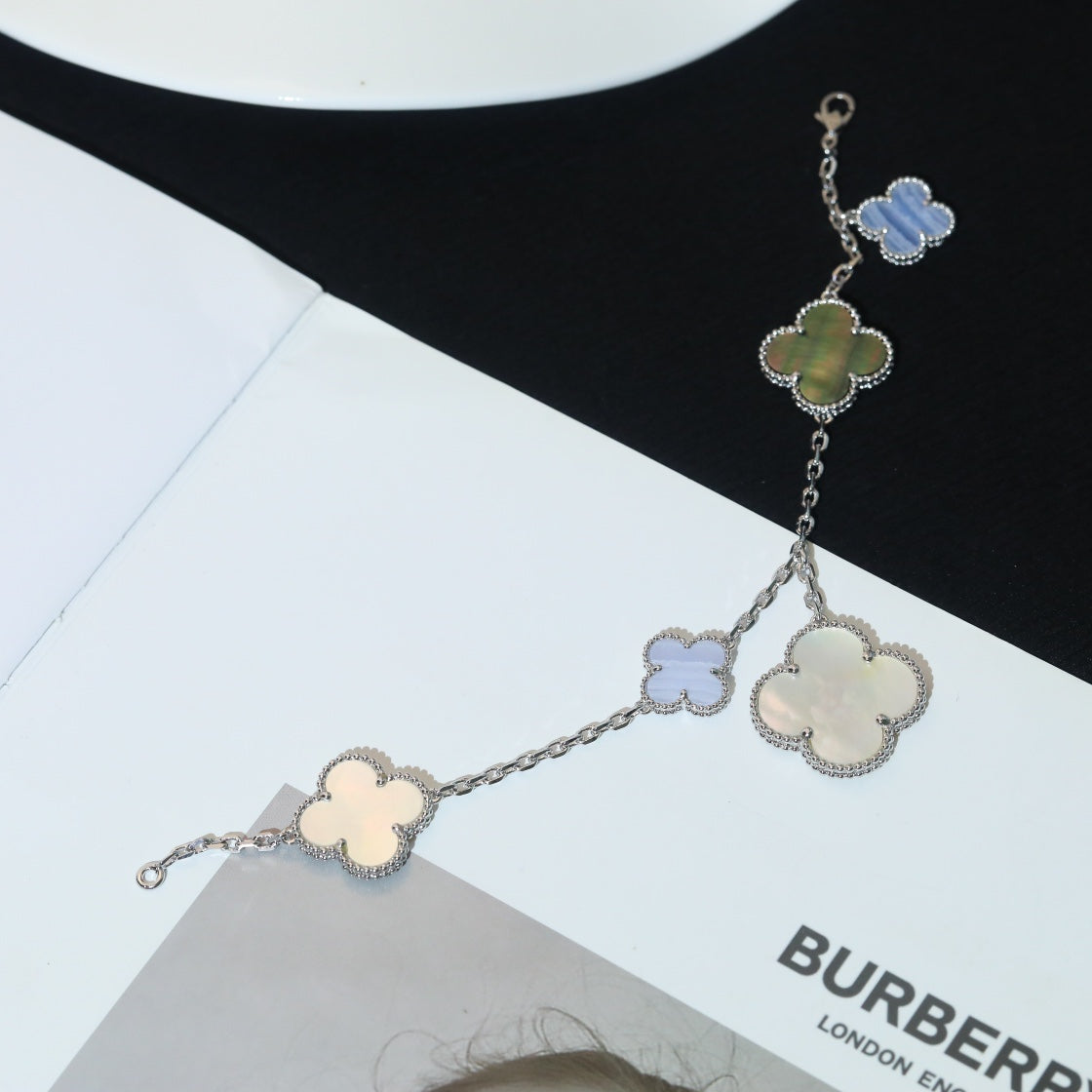[Dawnora Jewelry]CLOVER BRACELET 5 MOTIFS MOP CHALCEDONY SILVER