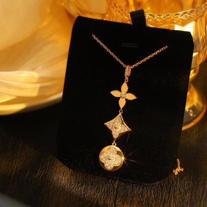 [Dawnora Jewelry]STAR AND SUN DIAMOND PINK GOLD NECKLACE