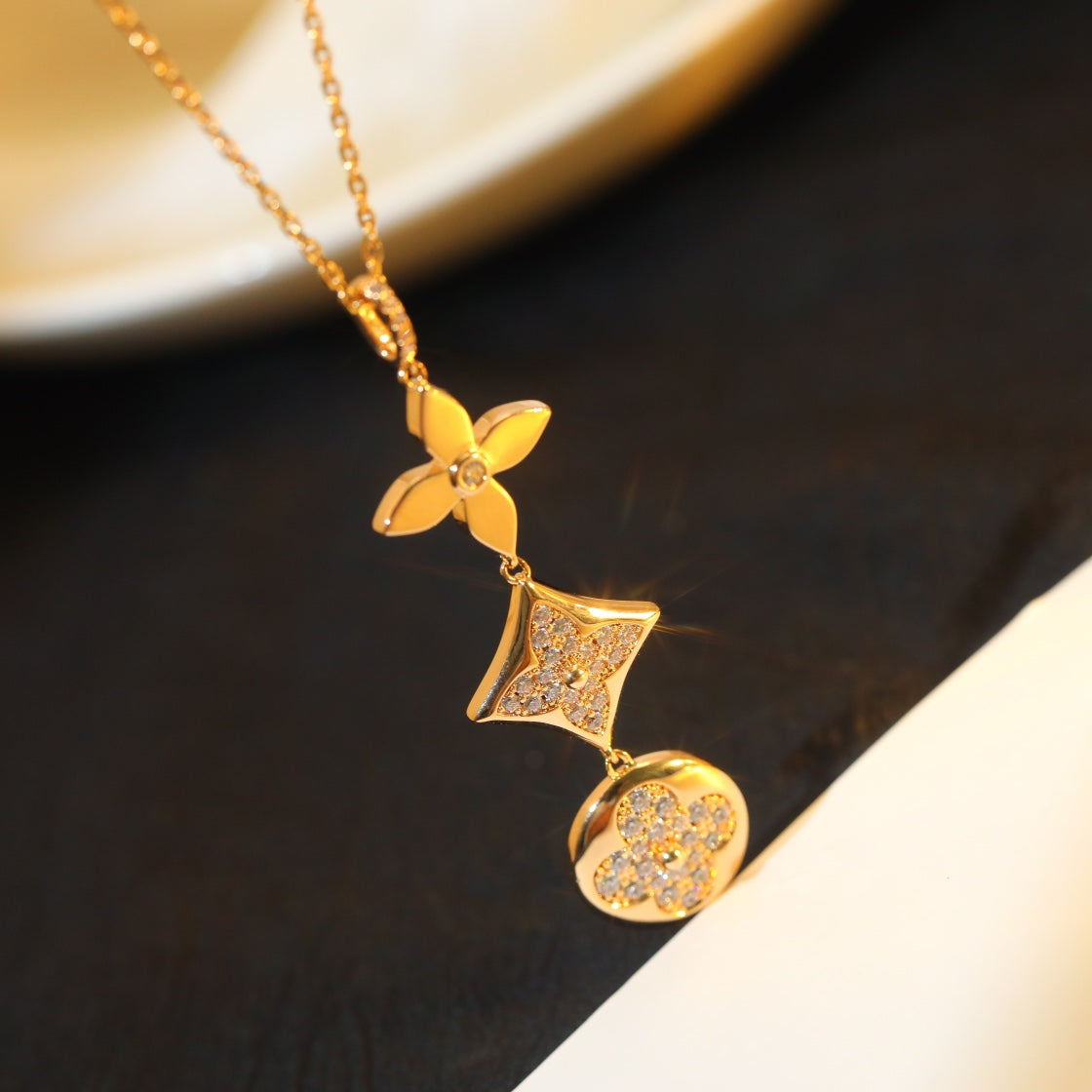 [Dawnora Jewelry]STAR AND SUN DIAMOND PINK GOLD NECKLACE