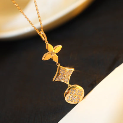 [Dawnora Jewelry]STAR AND SUN DIAMOND PINK GOLD NECKLACE