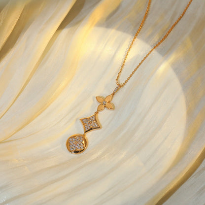 [Dawnora Jewelry]STAR AND SUN DIAMOND PINK GOLD NECKLACE