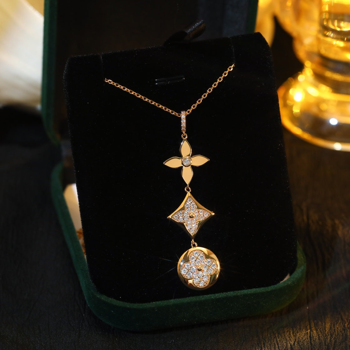 [Dawnora Jewelry]STAR AND SUN DIAMOND PINK GOLD NECKLACE