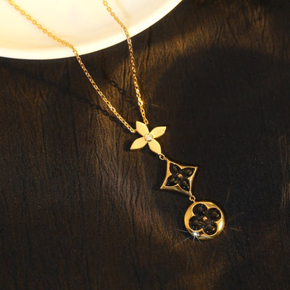 [Dawnora Jewelry]STAR AND SUN ONYX PINK GOLD NECKLACE