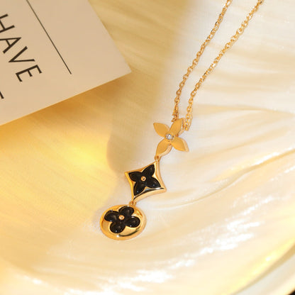 [Dawnora Jewelry]STAR AND SUN ONYX PINK GOLD NECKLACE