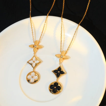 [Dawnora Jewelry]STAR AND SUN ONYX PINK GOLD NECKLACE