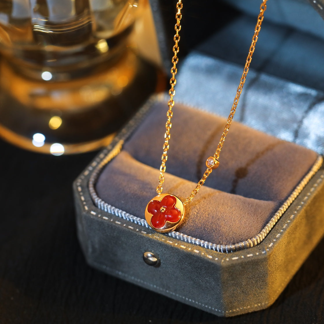[Dawnora Jewelry]SUN PEDANT PINK GOLD 1 DIAMOND NECKLACE