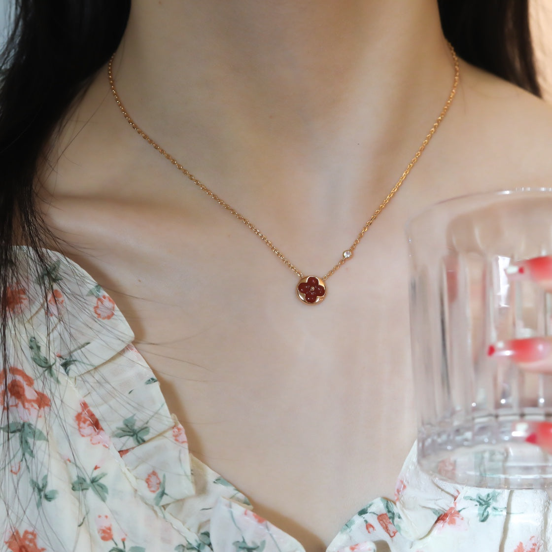 [Dawnora Jewelry]SUN PEDANT PINK GOLD 1 DIAMOND NECKLACE