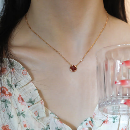 [Dawnora Jewelry]SUN PEDANT PINK GOLD 1 DIAMOND NECKLACE