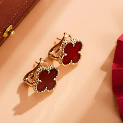 [Dawnora Jewelry]CLOVER MEDIUM 1 MOTIFS CARNELIAN  EARRINGS