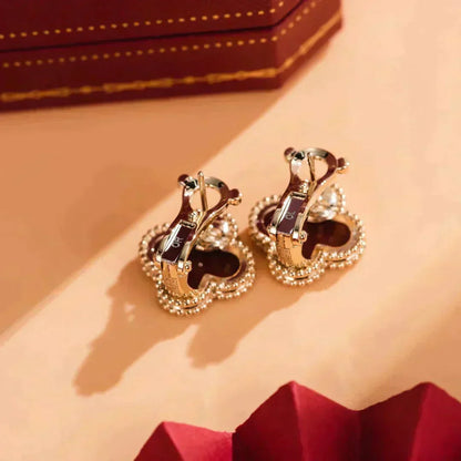 [Dawnora Jewelry]CLOVER MEDIUM 1 MOTIFS CARNELIAN  EARRINGS