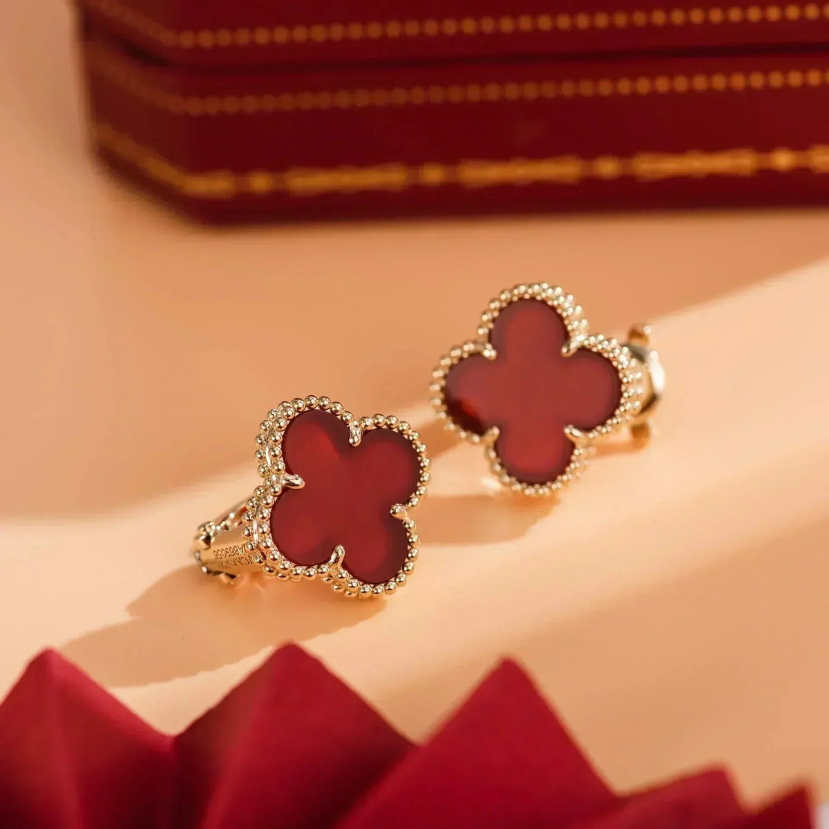 [Dawnora Jewelry]CLOVER MEDIUM 1 MOTIFS CARNELIAN  EARRINGS