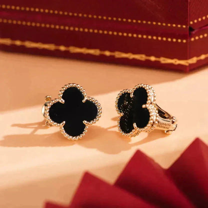 [Dawnora Jewelry]CLOVER MEDIUM 1 MOTIFS  ONYX STUD EARRINGS