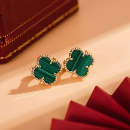 [Dawnora Jewelry]CLOVER MEDIUM 1 MOTIFS MALACHITE  EARRINGS