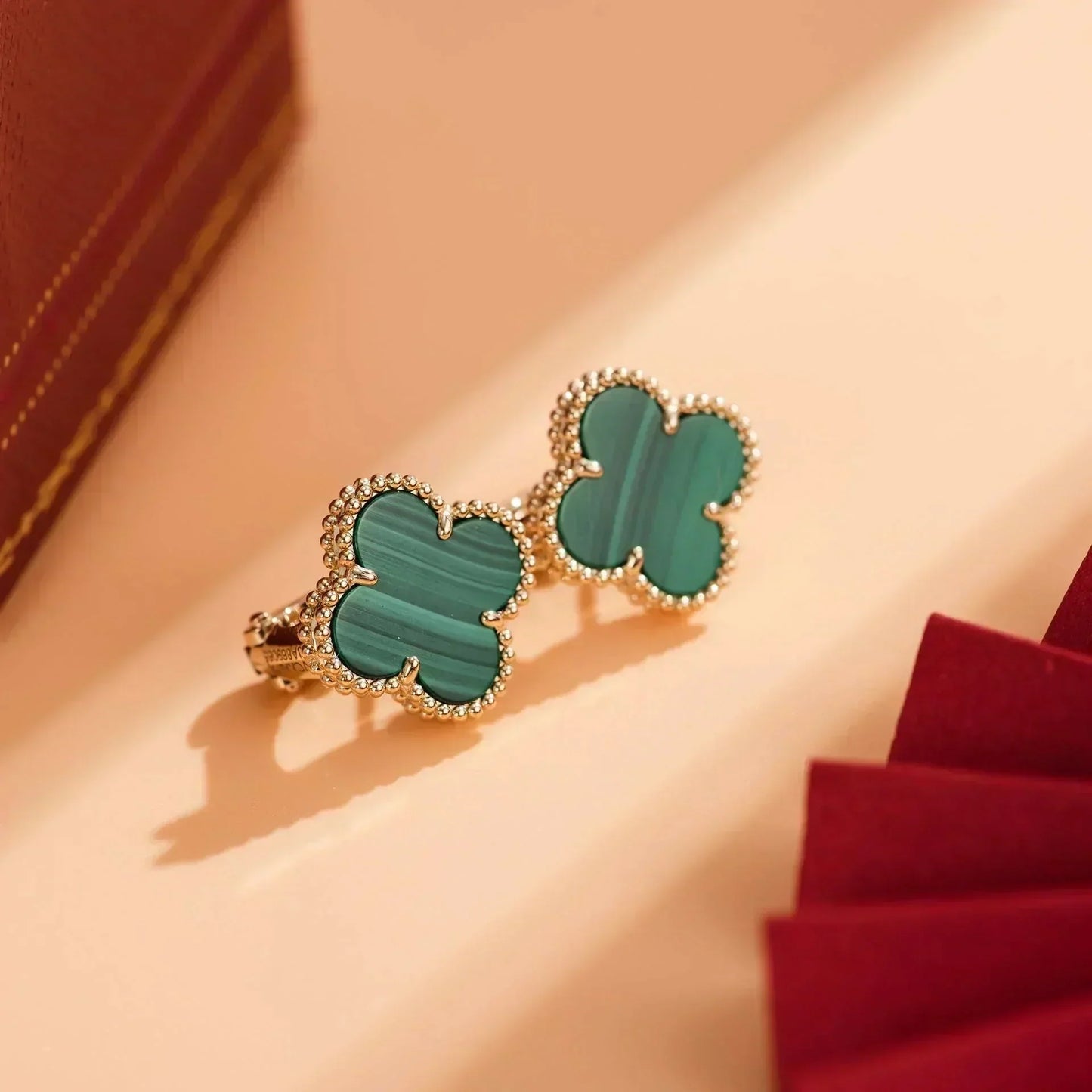 [Dawnora Jewelry]CLOVER MEDIUM 1 MOTIFS MALACHITE  EARRINGS