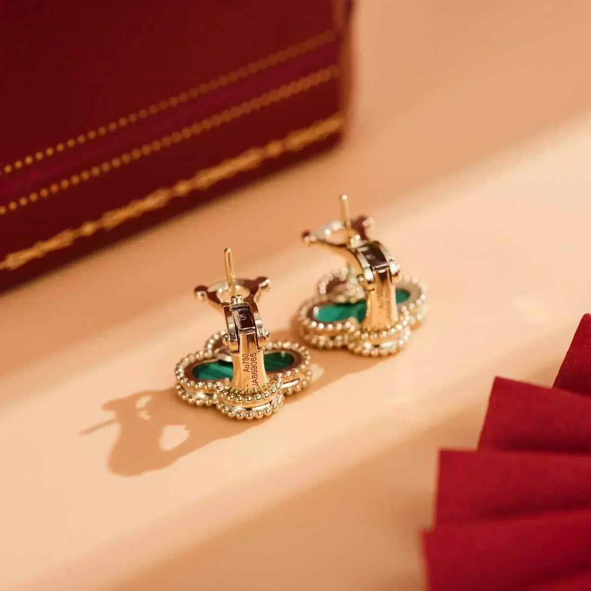 [Dawnora Jewelry]CLOVER MEDIUM 1 MOTIFS MALACHITE  EARRINGS