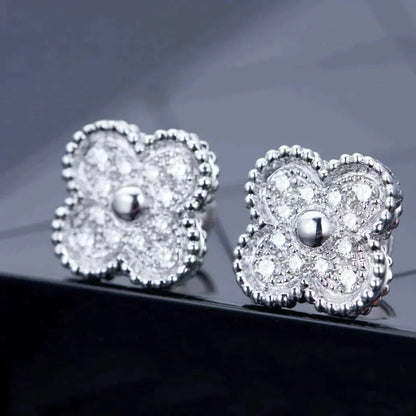 [Dawnora Jewelry]CLOVER 1 MOTIFS DIAMOND STUD EARRINGS SILVER