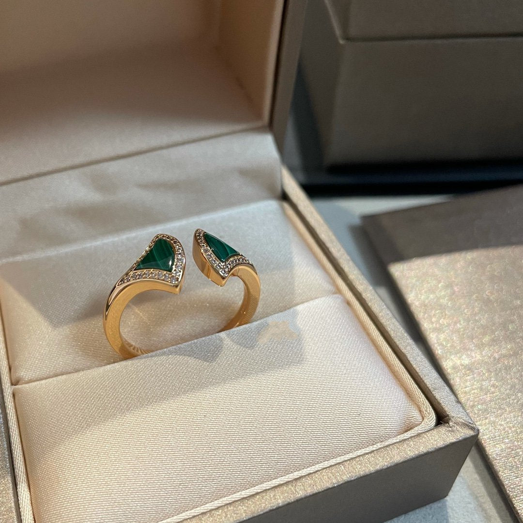 [Dawnora Jewelry]DREAM MALACHITE DIAMOND OPEN RING