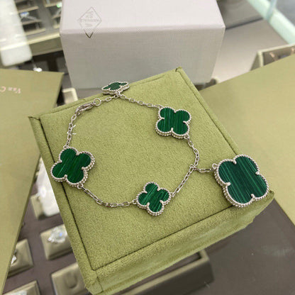 [Dawnora Jewelry]CLOVER 5 MOTIFS SIVLER MALACHITE BRACELET