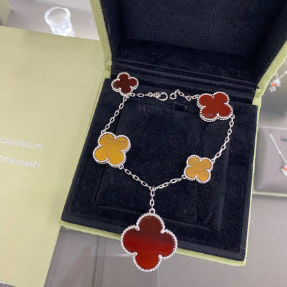 [Dawnora Jewelry]CLOVER 5 MOTIFS SIVLER CARNELIAN TIGER EYE BRACELET