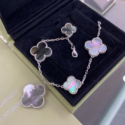 [Dawnora Jewelry]CLOVER 5 MOTIFS SIVLER DARK MOP BRACELET