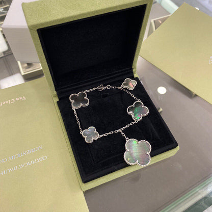[Dawnora Jewelry]CLOVER 5 MOTIFS SIVLER DARK MOP BRACELET