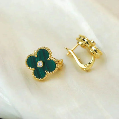 [Dawnora Jewelry]CLOVER MEDIUM 1 MOTIFS MALACHITE DIAMOND EARRINGS