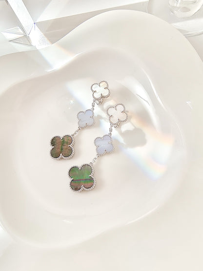 [Dawnora Jewelry]CLOVER 3 MOTIFS CHALCEDONY DARK MOP SILVER EARRINGS