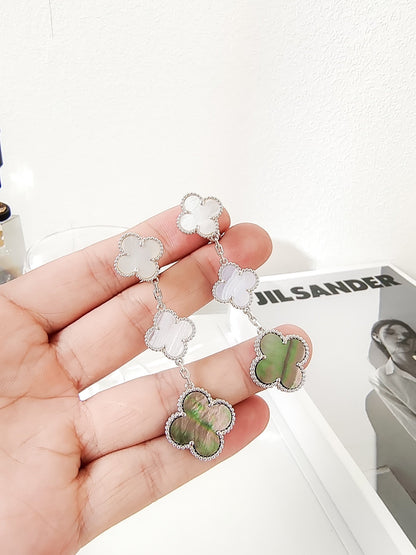 [Dawnora Jewelry]CLOVER 3 MOTIFS CHALCEDONY DARK MOP SILVER EARRINGS