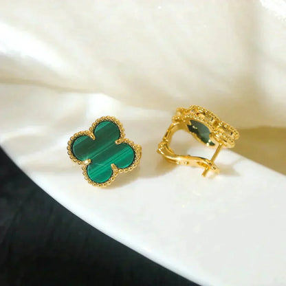 [Dawnora Jewelry]CLOVER MEDIUM 1 MOTIFS MALACHITE  EARRINGS