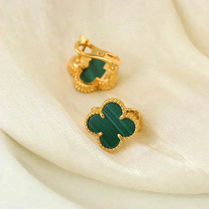 [Dawnora Jewelry]CLOVER MEDIUM 1 MOTIFS MALACHITE  EARRINGS