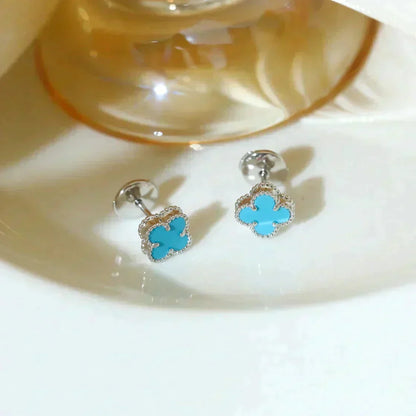 [Dawnora Jewelry]CLOVER MINI 9.5MM ONYX STUD EARRINGS SILVER