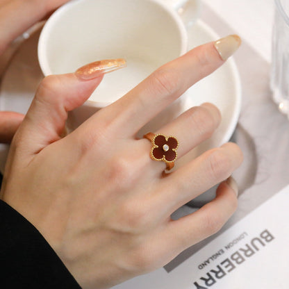 [Dawnora Jewelry]CLOVER CARNELIAN RING ROSE GOLD DIAMOND