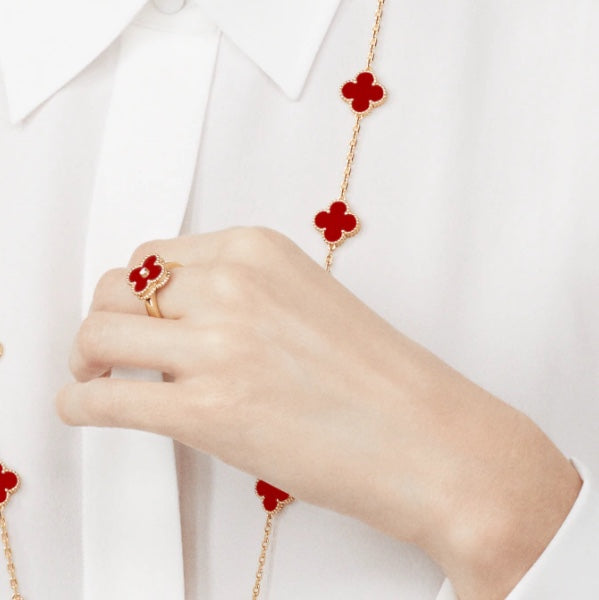 [Dawnora Jewelry]CLOVER CARNELIAN RING ROSE GOLD DIAMOND
