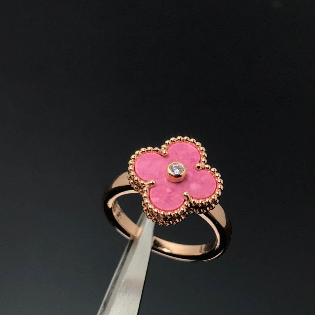 [Dawnora Jewelry]CLOVER RHODONITE ROSE GOLD RING