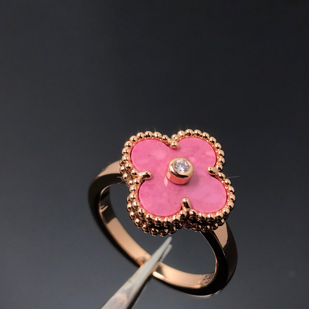 [Dawnora Jewelry]CLOVER RHODONITE ROSE GOLD RING
