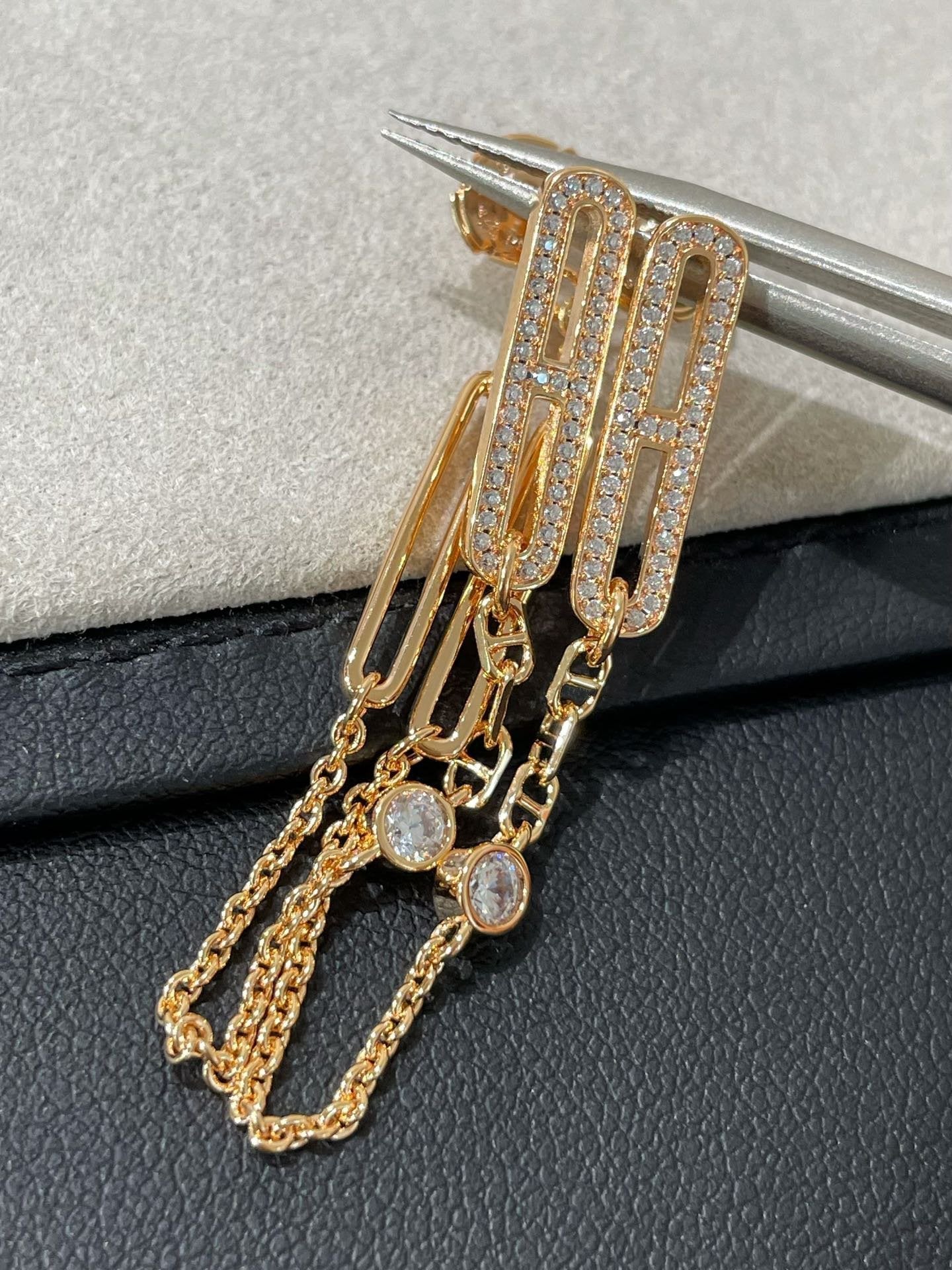 [Dawnora Jewelry]CHAINE CHAOS DIAMOND DROP EARRINGS