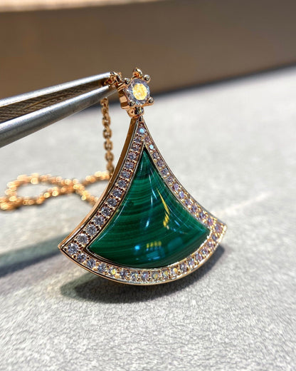 [Dawnora Jewelry]DREAM MALACHITE DIAMOND PAVED PINK GOLD NECKLACE